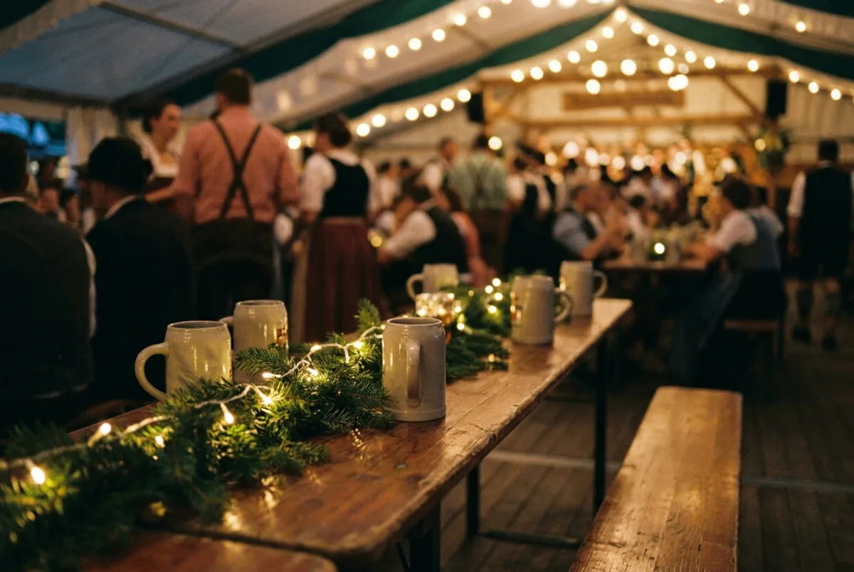 Festzelt mit Lichterketten und Girlanden